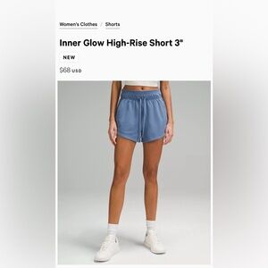 Lululemon Inner Glow High-Rise Short 3". Oasis Blue. Size 2